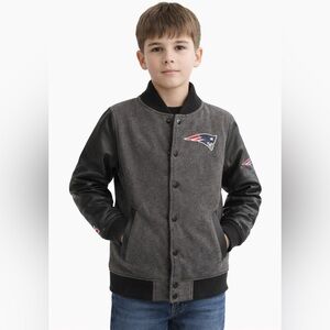Kids Gray and Black NFL Shop Patriots Varsity Jacket
